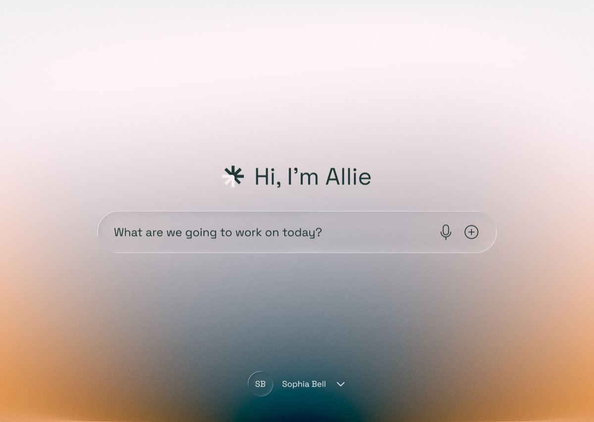 Allie's home surface: a single question field reading “What are we going to work on today?”
